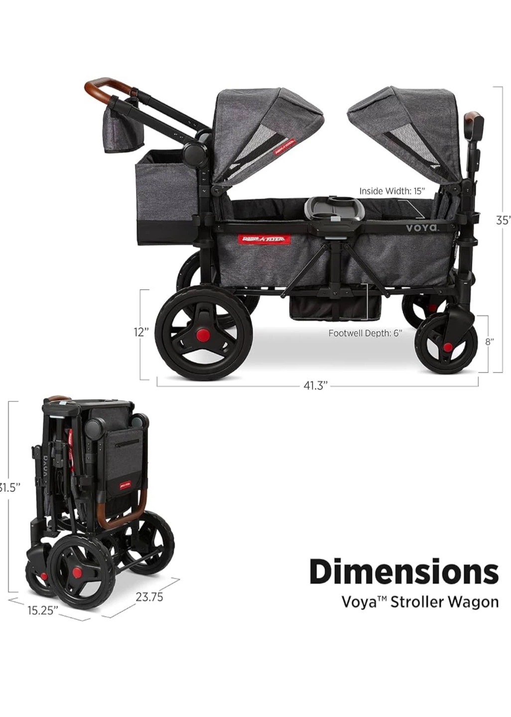 Radio Flyer Voya Stroller Wagon, 2 Seater Wagon Stroller - photo 3