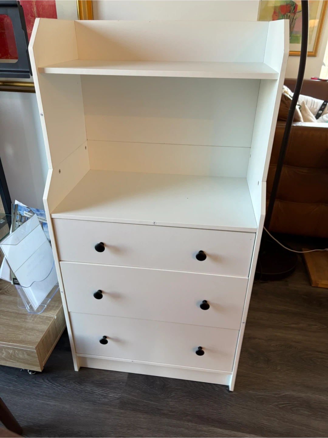 White 3-Drawer Dresser with Shelf