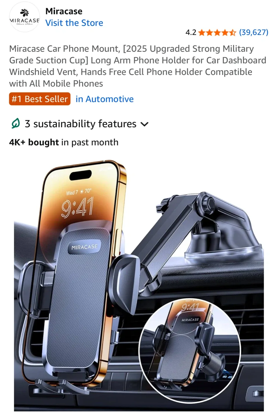 Miracase Car Phone Mount - Windshield/Vent/Dashboard thumbnail