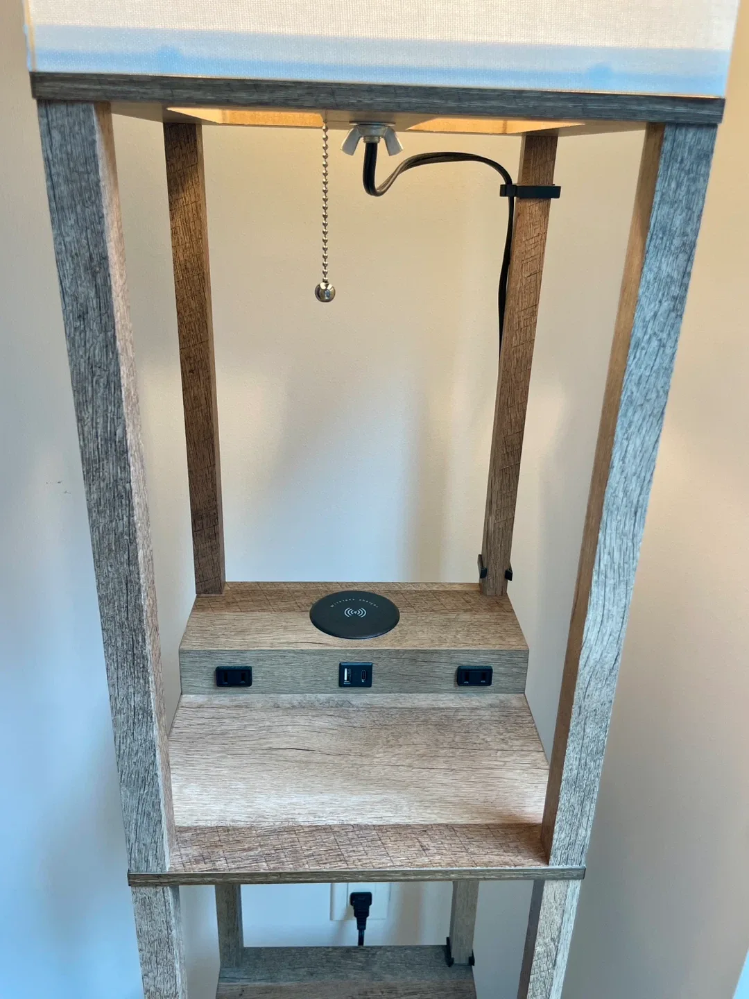 Shelf floor lamp with wireless charger and ports image indicator(3)