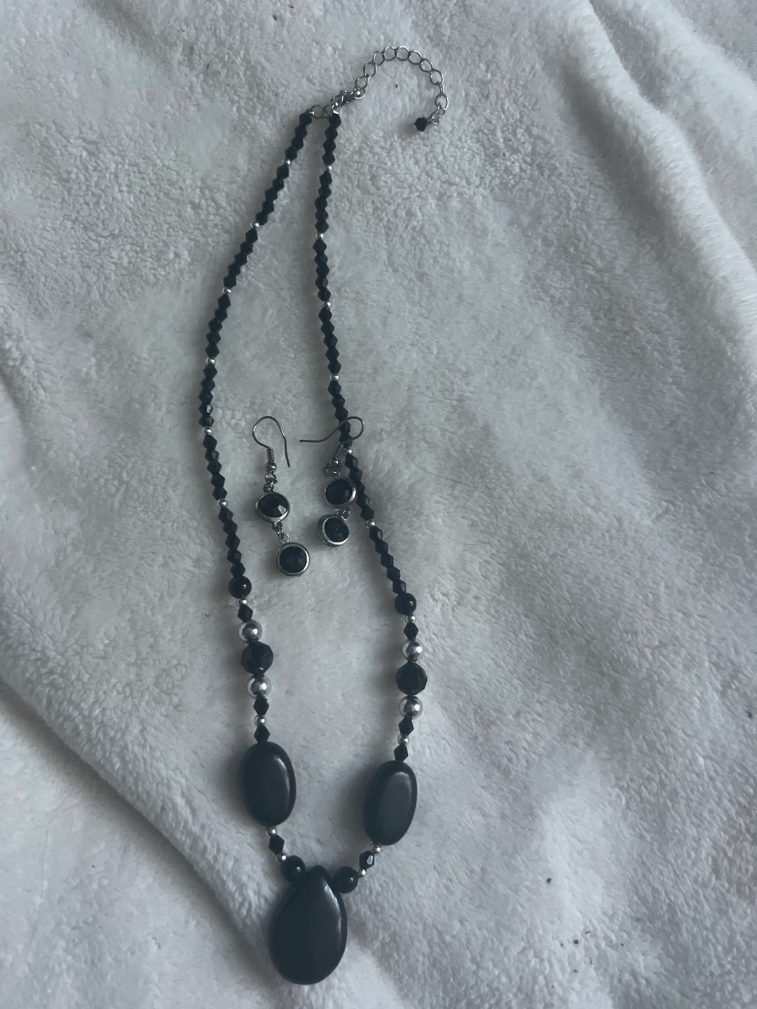 Black Beaded Necklace and Earring Set