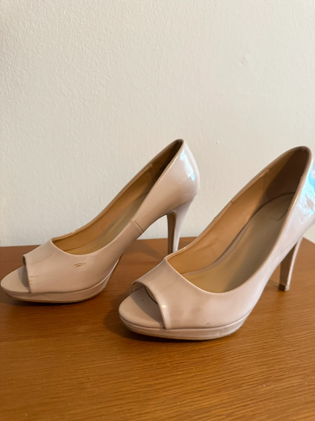 Aldo Beige Patent Leather Peep Toe Heels - photo 3