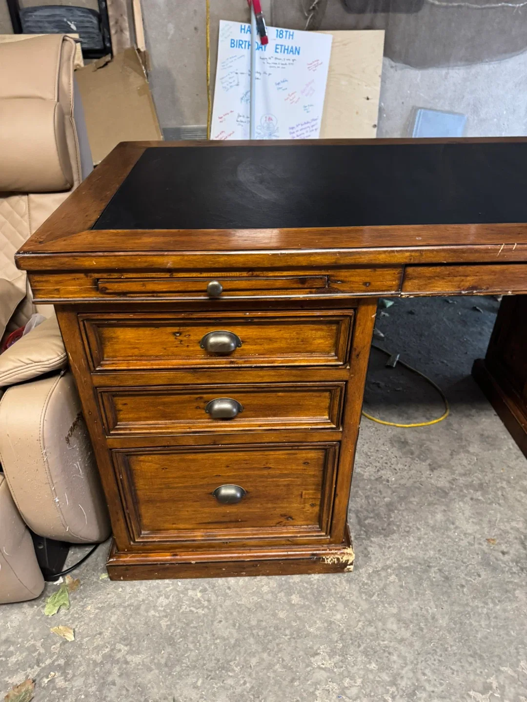 Wooden Executive Desk with Black Leather Top image indicator(2)