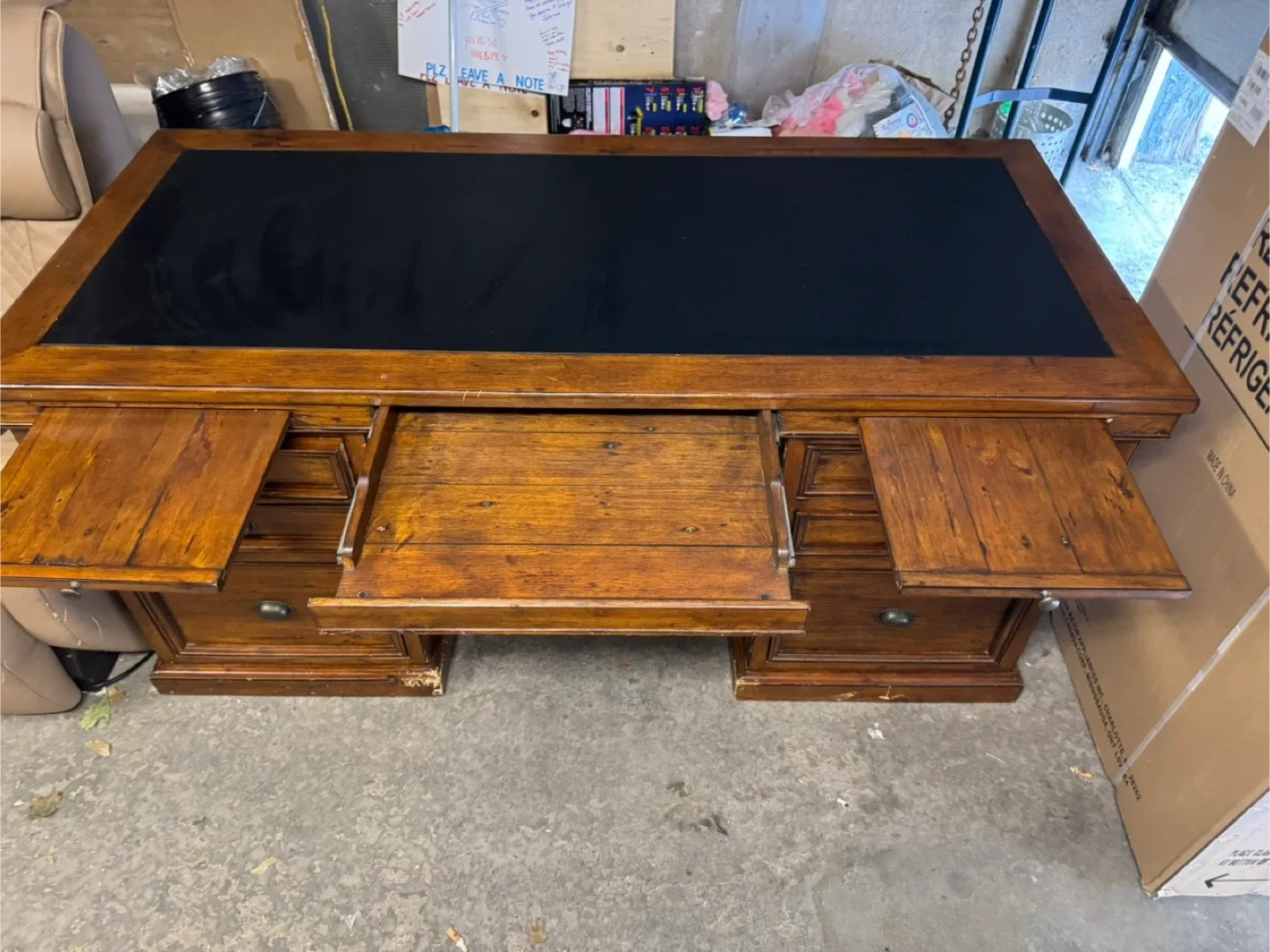 Wooden Executive Desk with Black Leather Top image indicator(9)