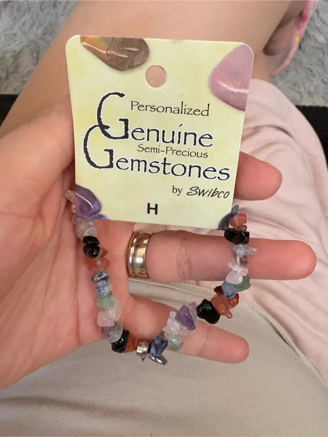 Swibco Genuine Gemstones Bracelet with H Charm image indicator(2)