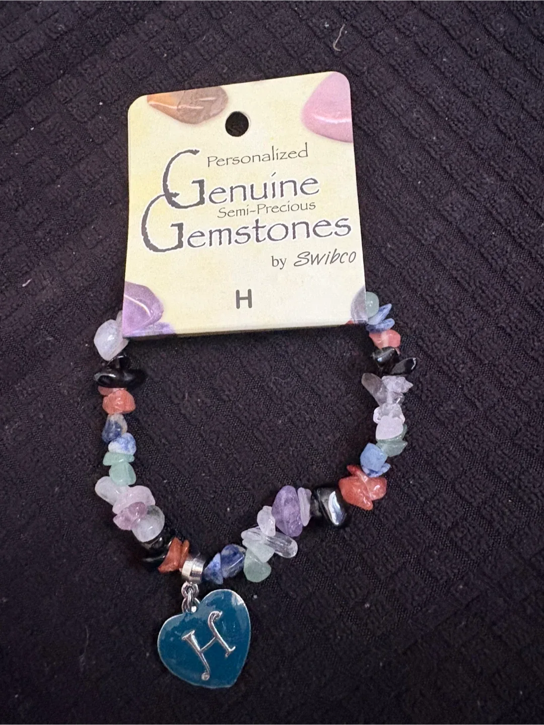 Swibco Genuine Gemstones Bracelet with H Charm image indicator(3)