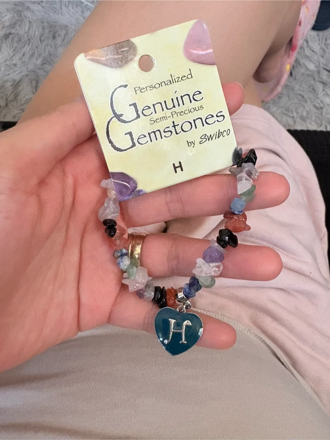 Swibco Genuine Gemstones Bracelet with H Charm thumbnail