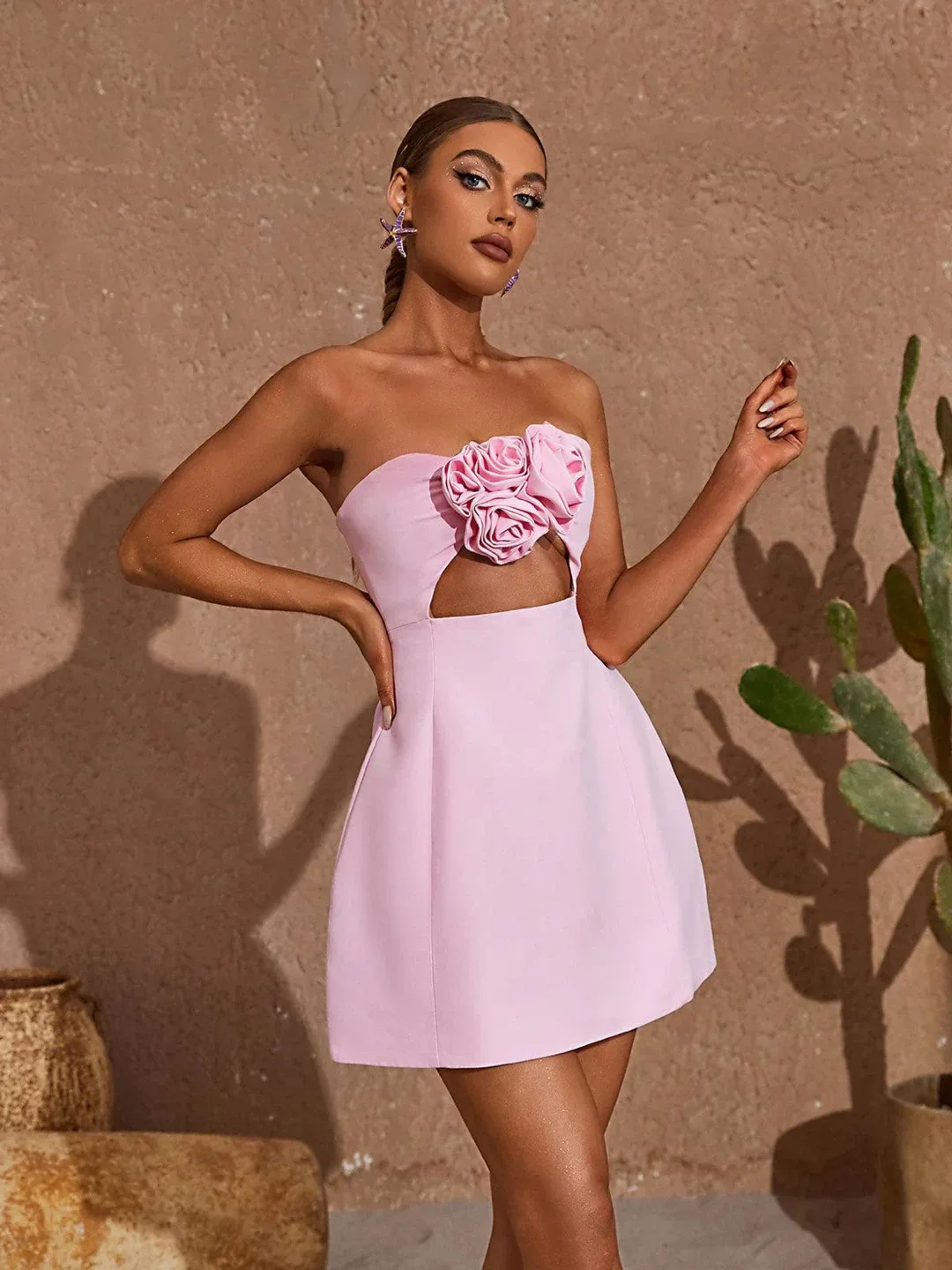 MEW MEWS Kinsley Strapless Cutout Mini Dress In Pink thumbnail