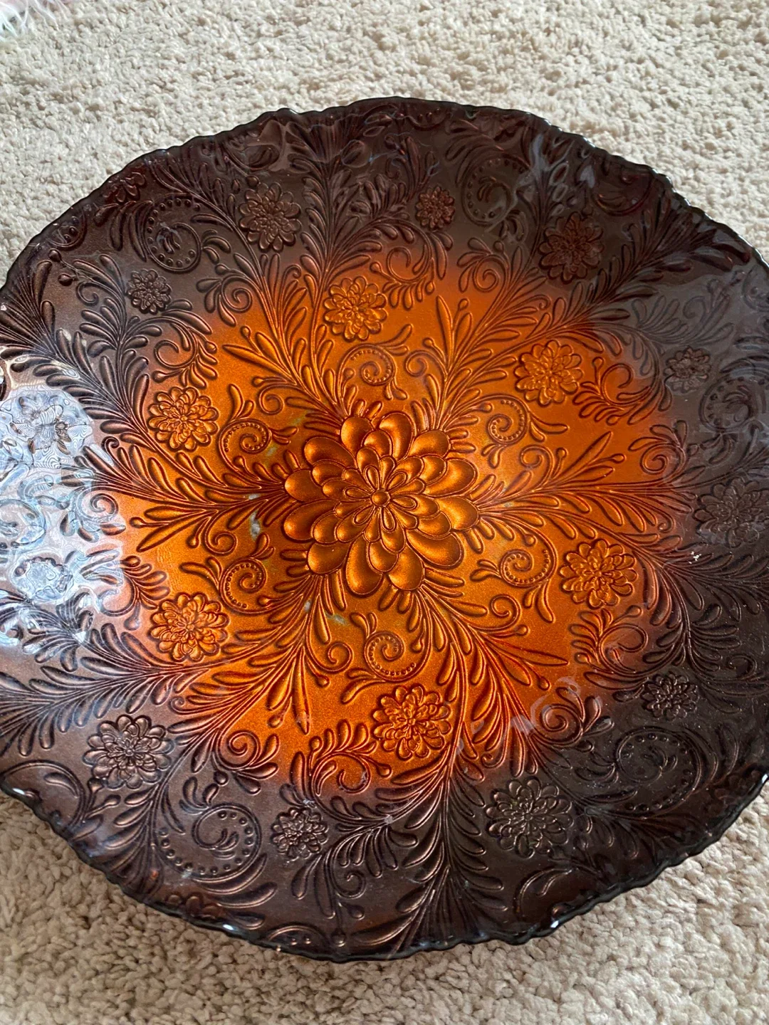 🥕 Decorative Floral Glass Plate - Brown & Orange thumbnail