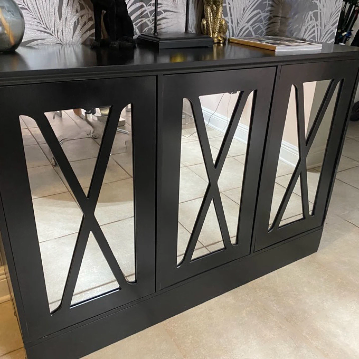 Black Mirrored Accent Storage Cabinet