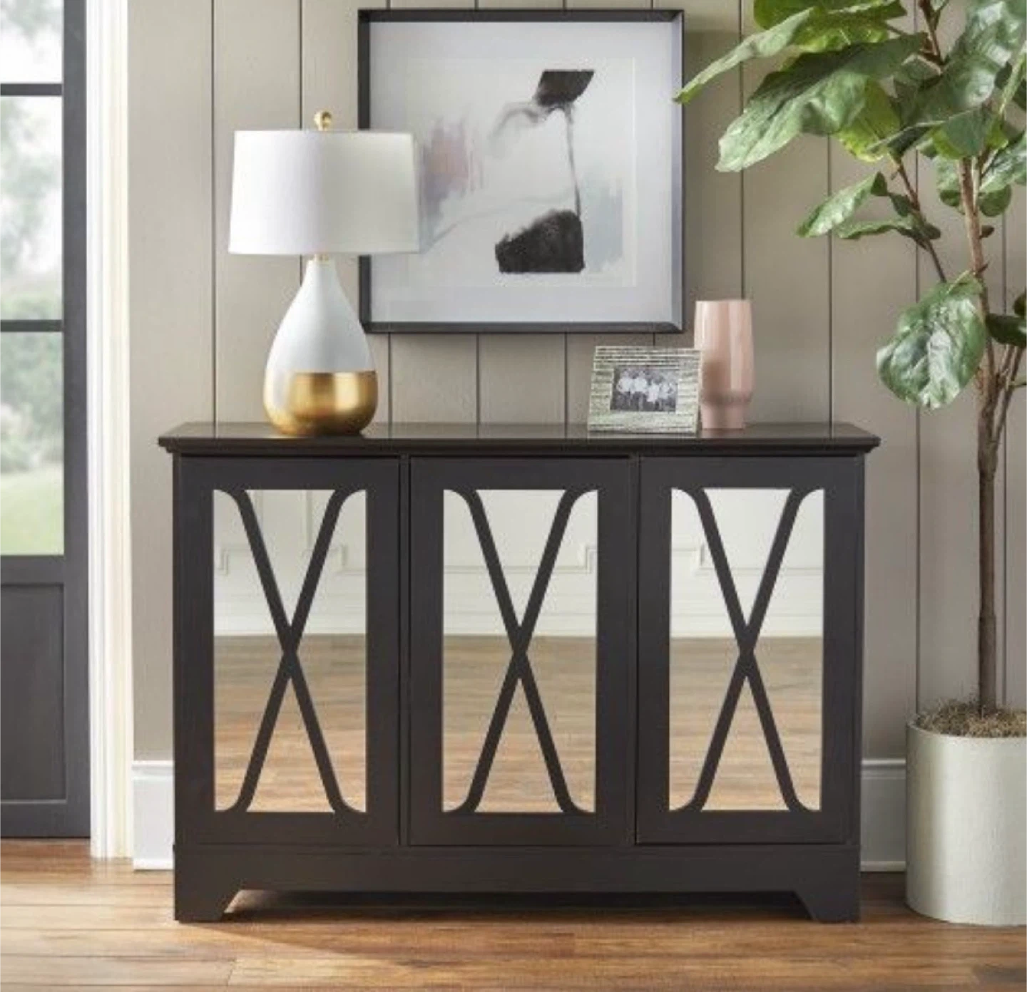 Black Mirrored Accent Storage Cabinet - photo 3