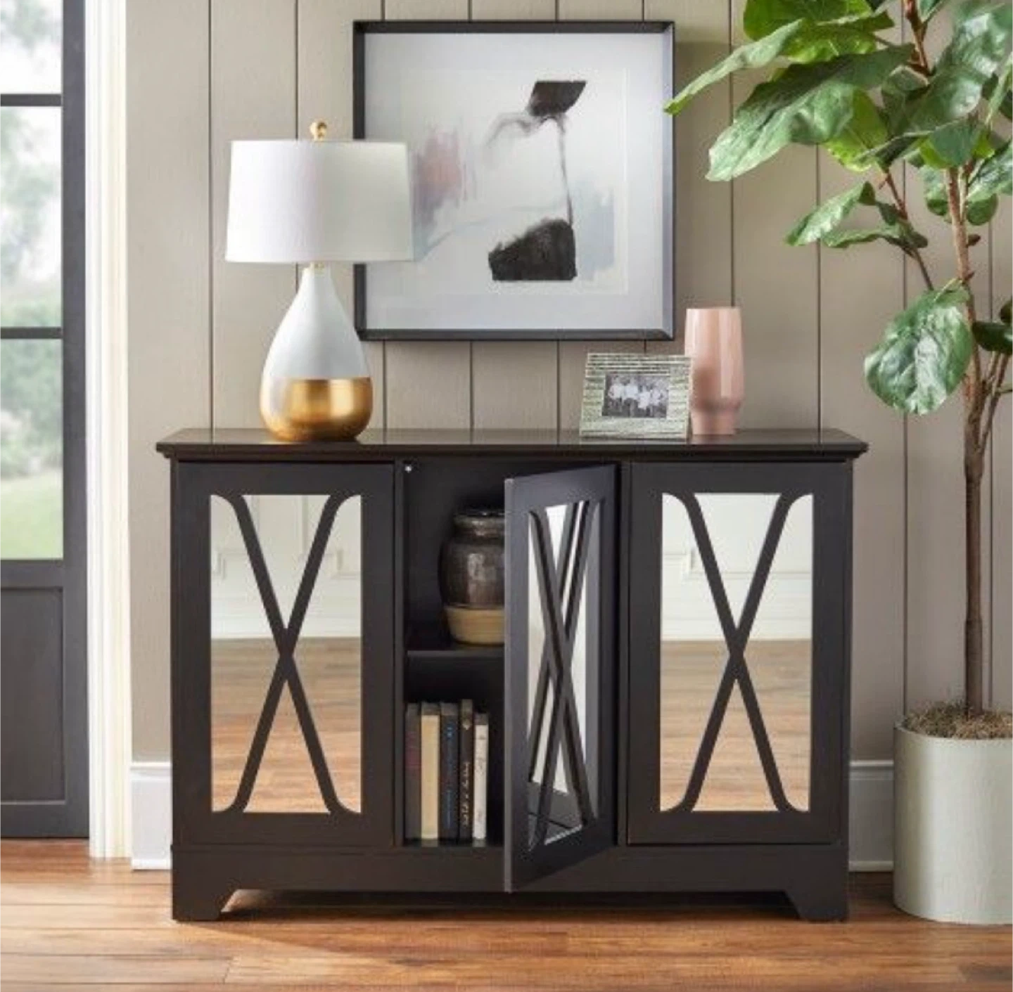 Black Mirrored Accent Storage Cabinet - photo 2