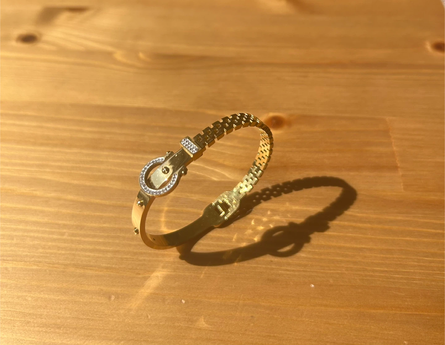 Gold Tone Buckle Bangle Bracelet
