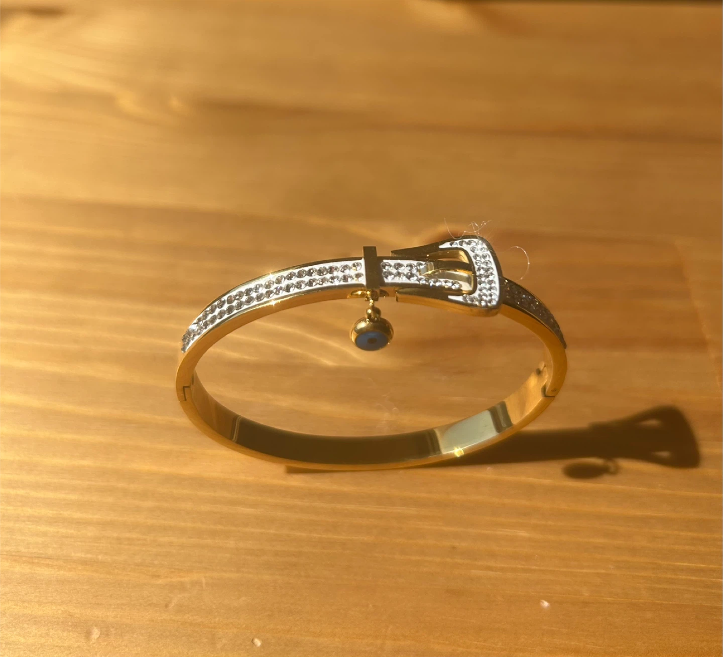 Gold-Tone Belt Buckle Bangle Bracelet