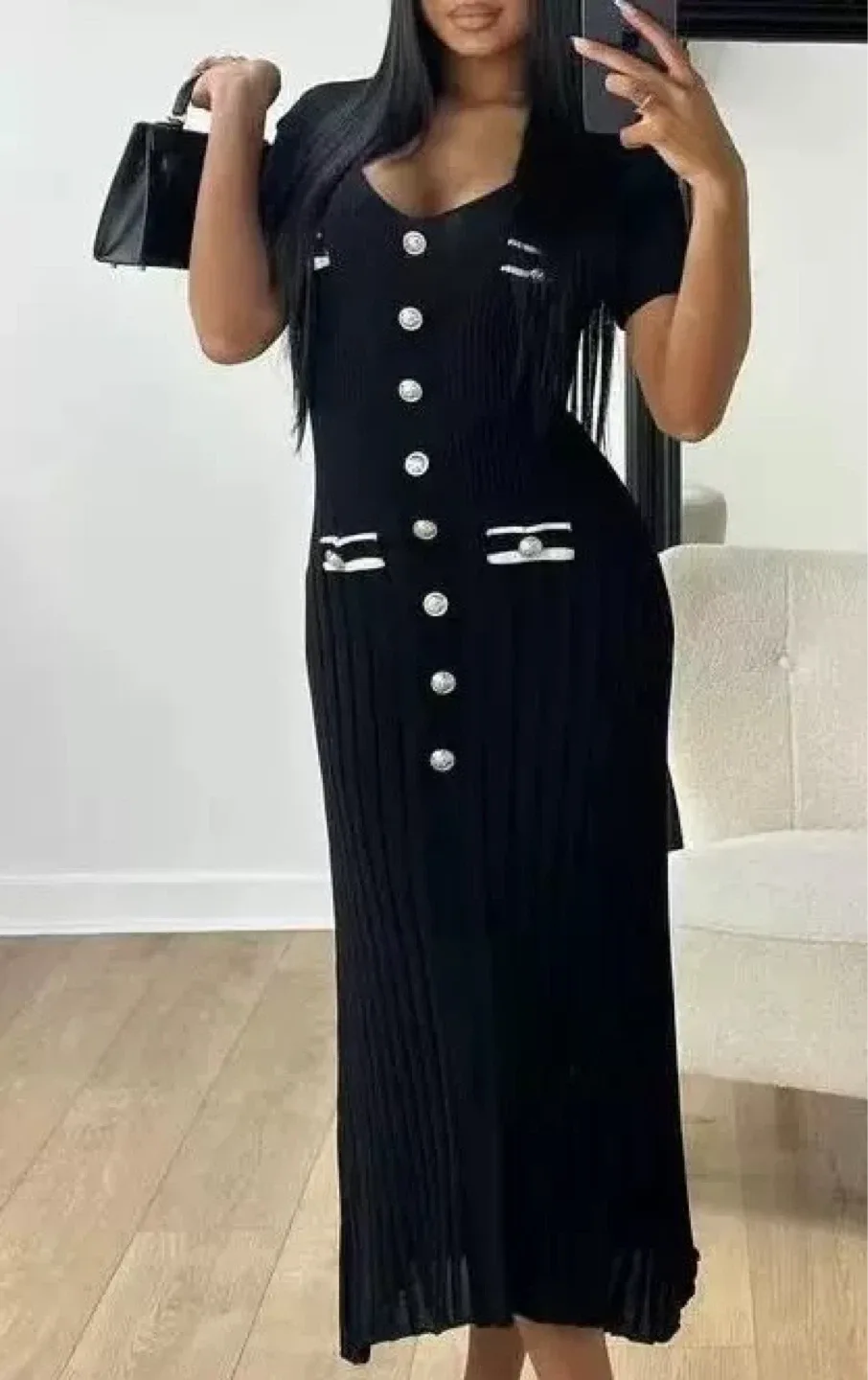 Black Ribbed Knit Midi Dress thumbnail