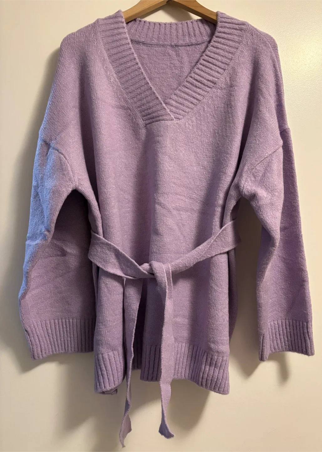 Lilac V-Neck Knit Sweater with Tie thumbnail