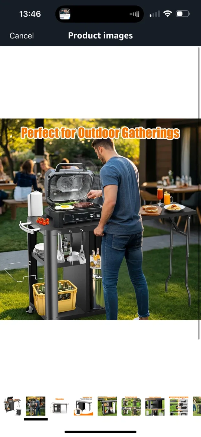 GFTIME BBQ Grill Cart with Foldable Side Table thumbnail