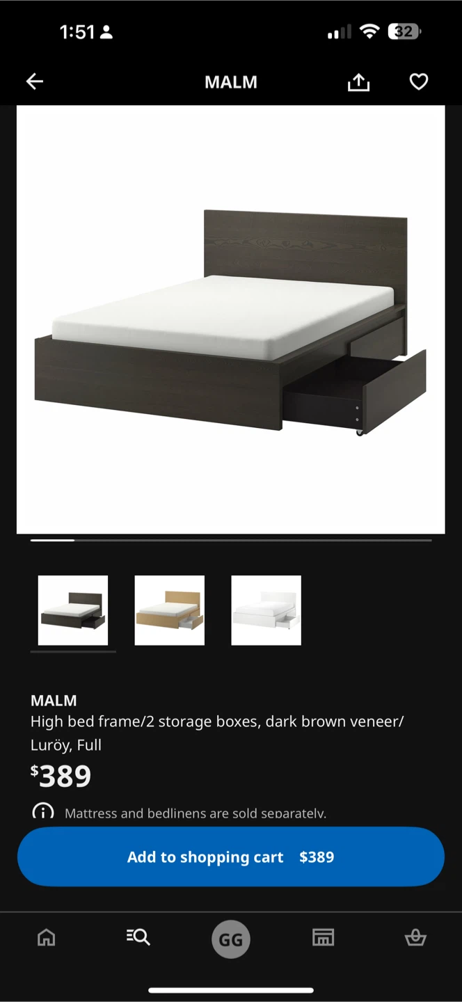 IKEA Malm Full Bed Frame with Storage