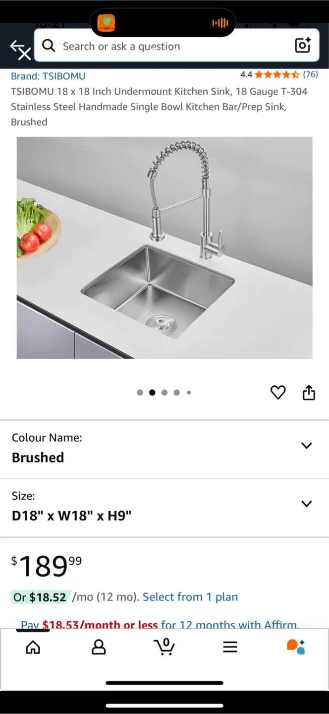 TSIBOMU 18x18 Inch Undermount Stainless Steel Kitchen Sink thumbnail
