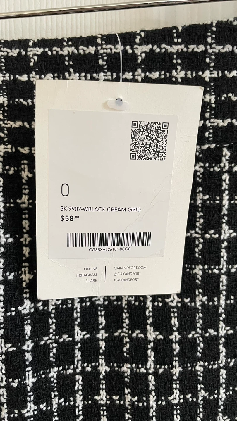 Oak and Fort Black Cream Grid Skirt - Size 0 - photo 2