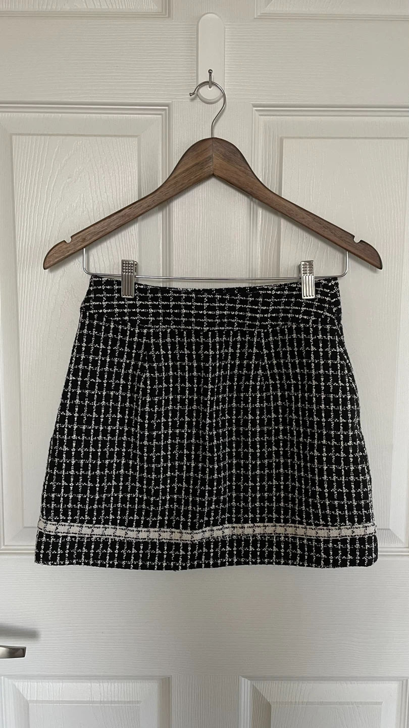 Oak and Fort Black Cream Grid Skirt - Size 0 - photo 3