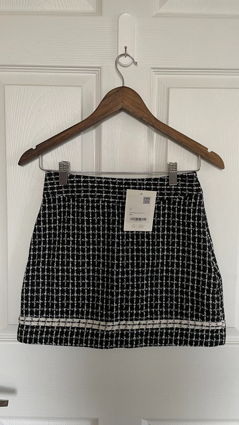 Oak and Fort Black Cream Grid Skirt - Size 0