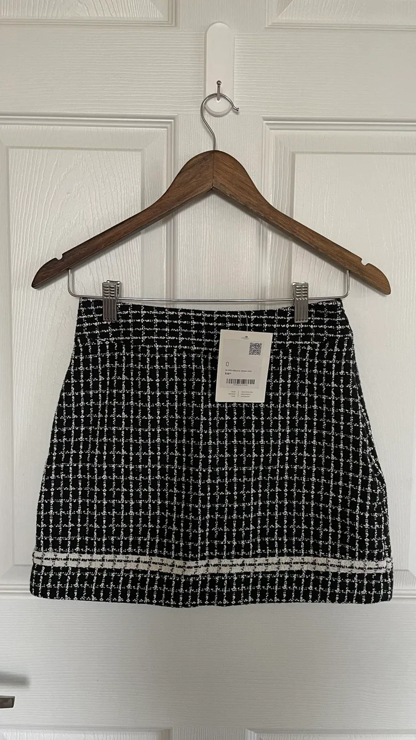 Oak and Fort Black Cream Grid Skirt - Size 0 thumbnail