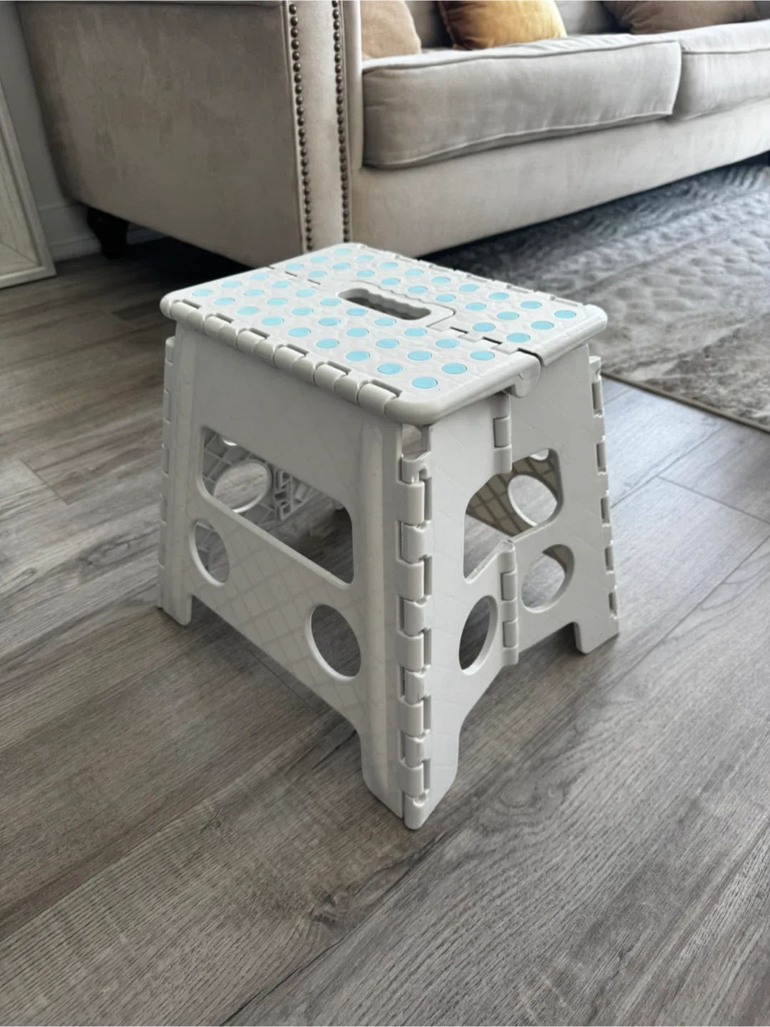 Folding Step Stool - White with Blue Dots thumbnail