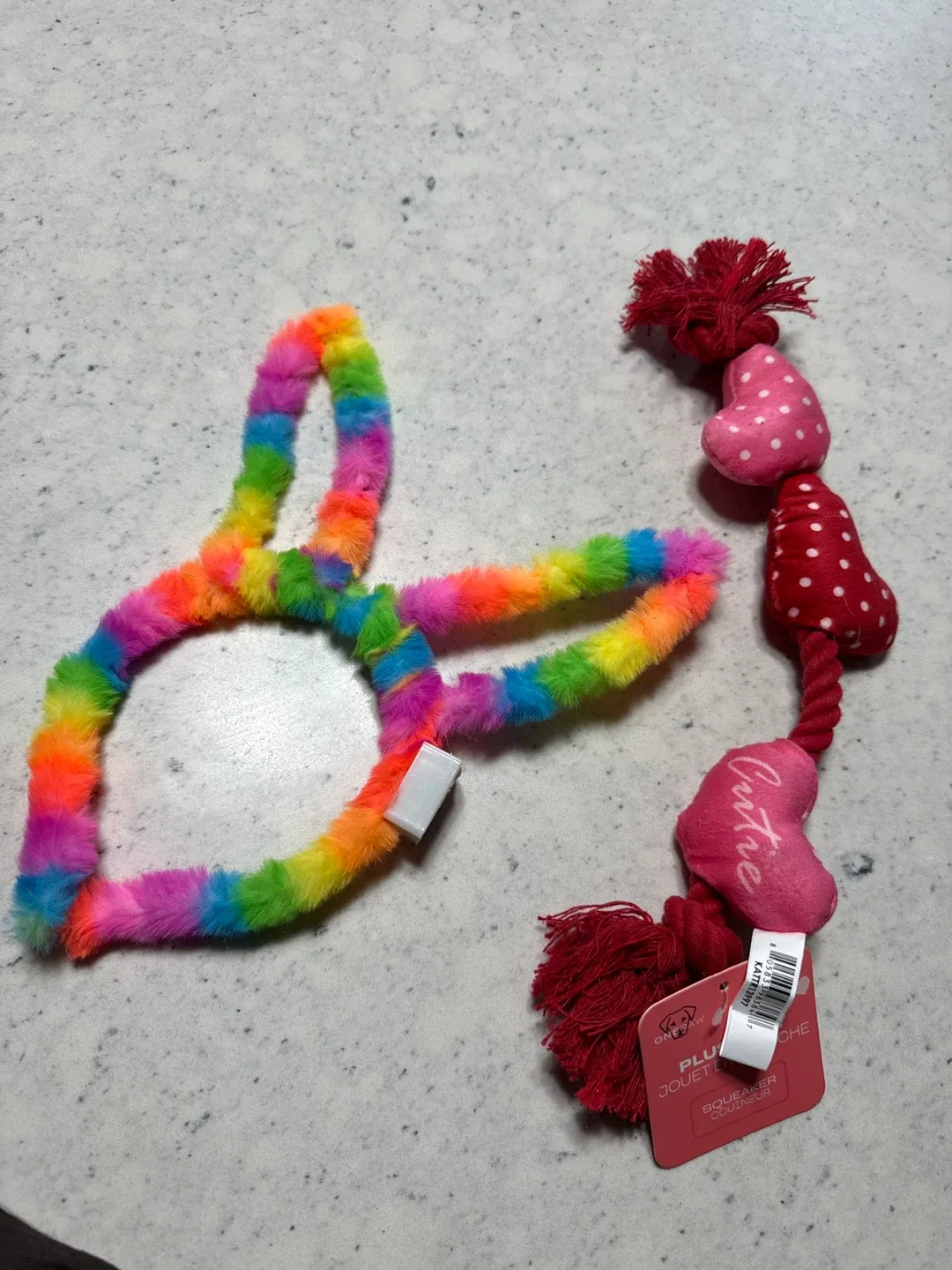 On Paw Rainbow Bunny Ears & Heart Plush Dog Toy - NEW thumbnail