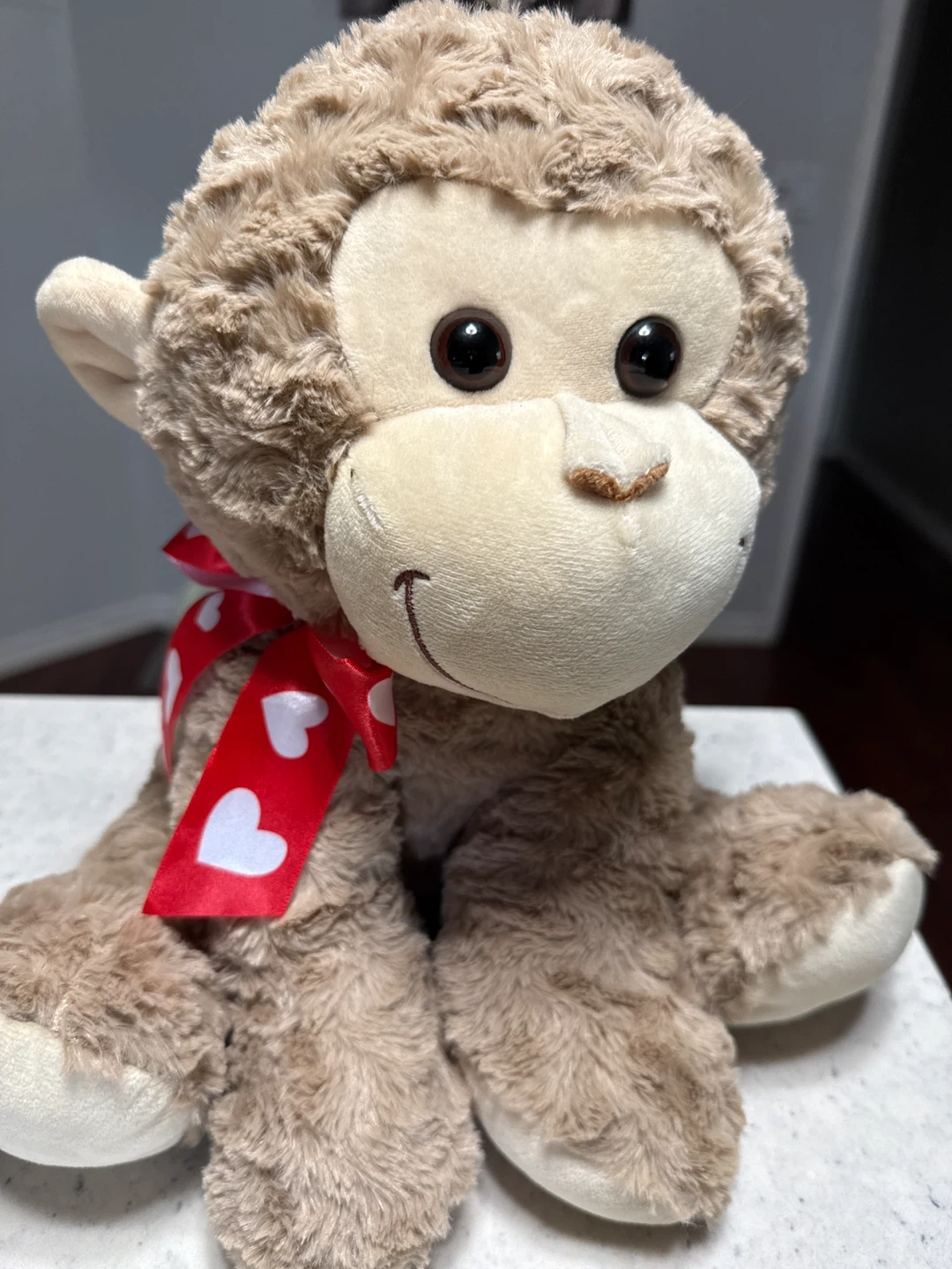 Stuffed Monkey with Red Heart Ribbon - photo 3