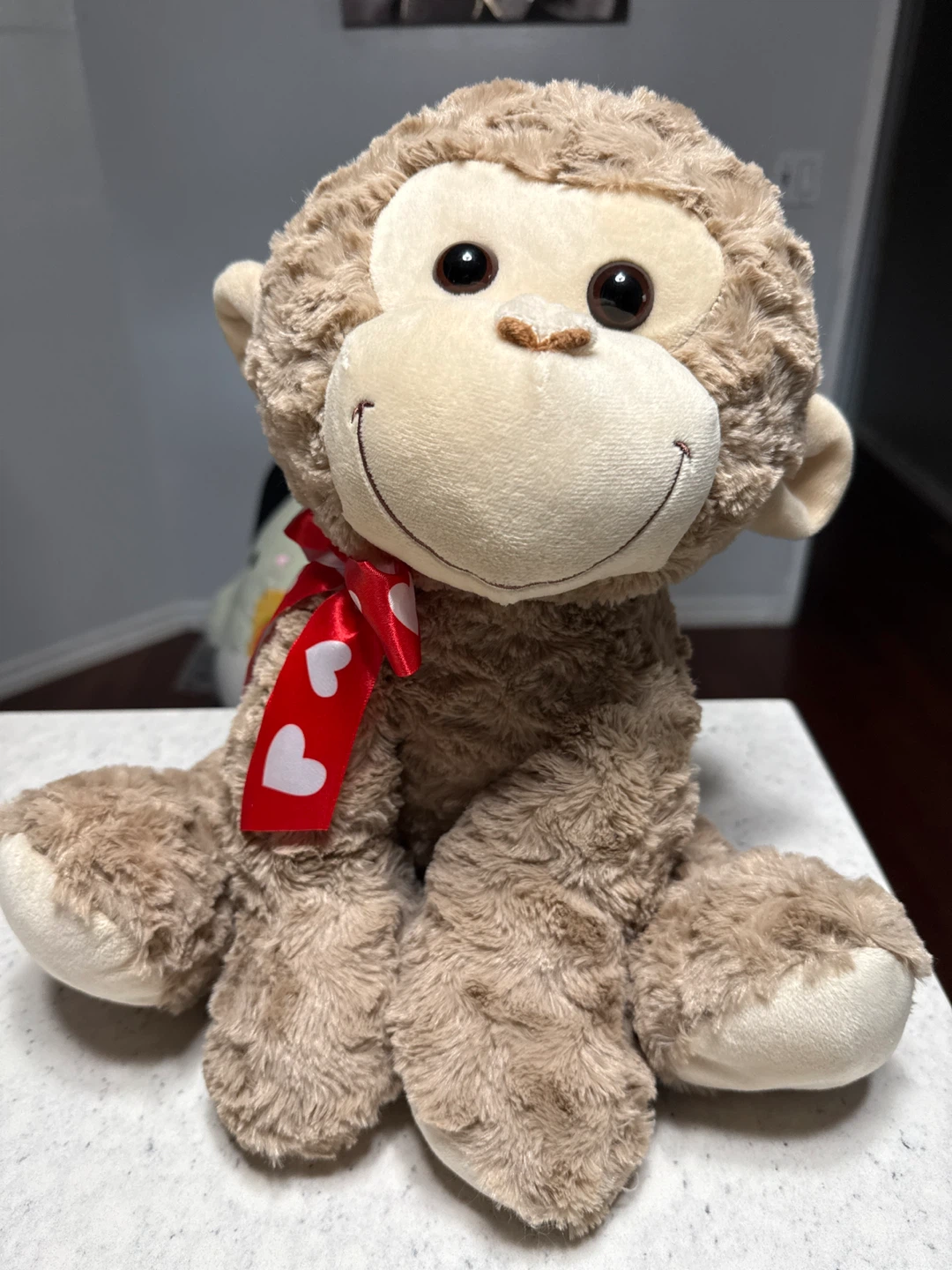 Stuffed Monkey with Red Heart Ribbon - photo 2