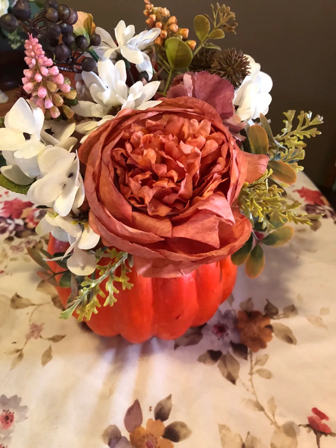 🥕Floral Arrangement in paper Mache Pumpkin Vase thumbnail