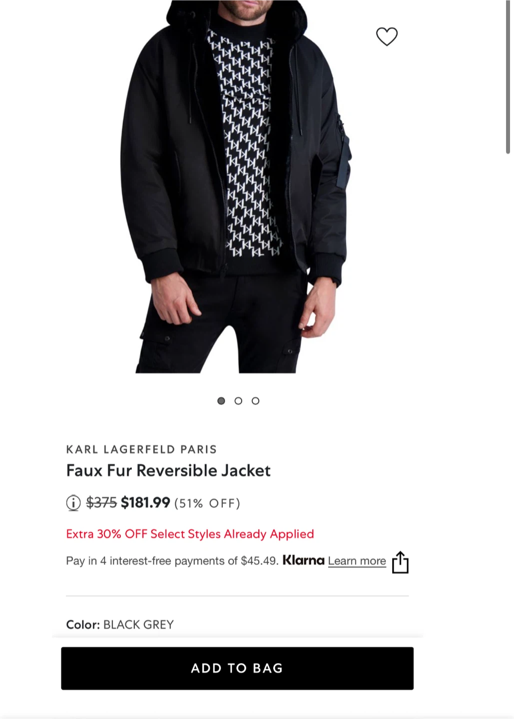 Karl Lagerfeld Faux Fur Reversible Jacket