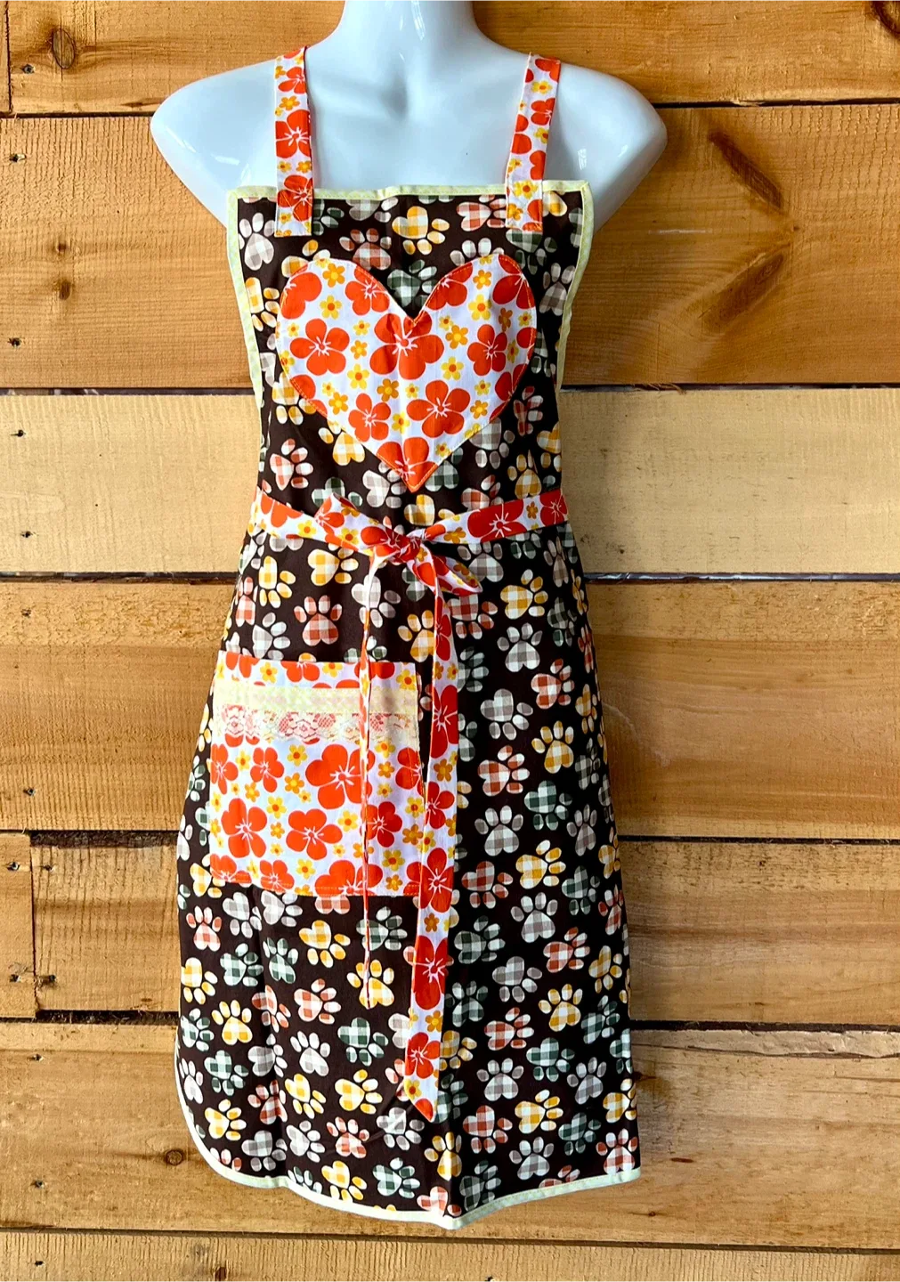Handmade Floral & Paw Print Apron thumbnail