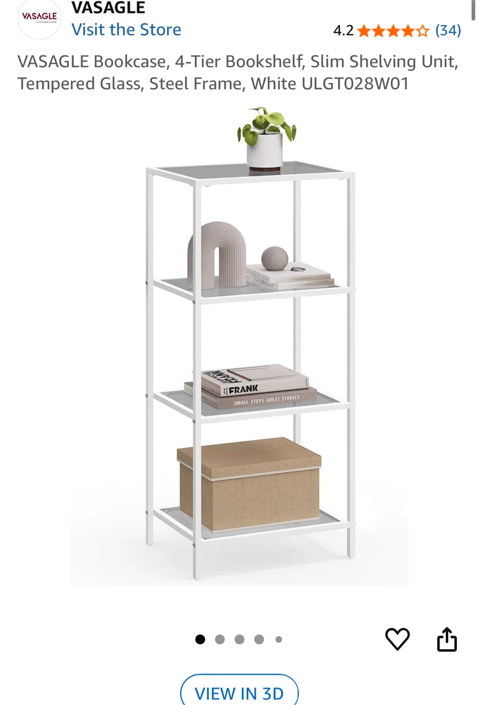 4-Tier White Bookshelf - photo 4