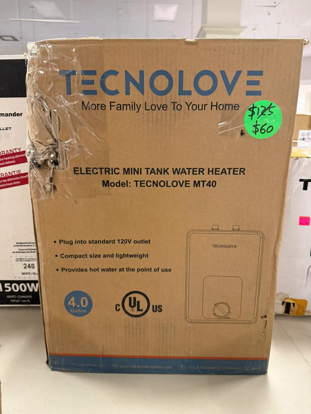 Tecnolove MT40 Electric Mini Tank Water Heater - 4.0 Gallon thumbnail