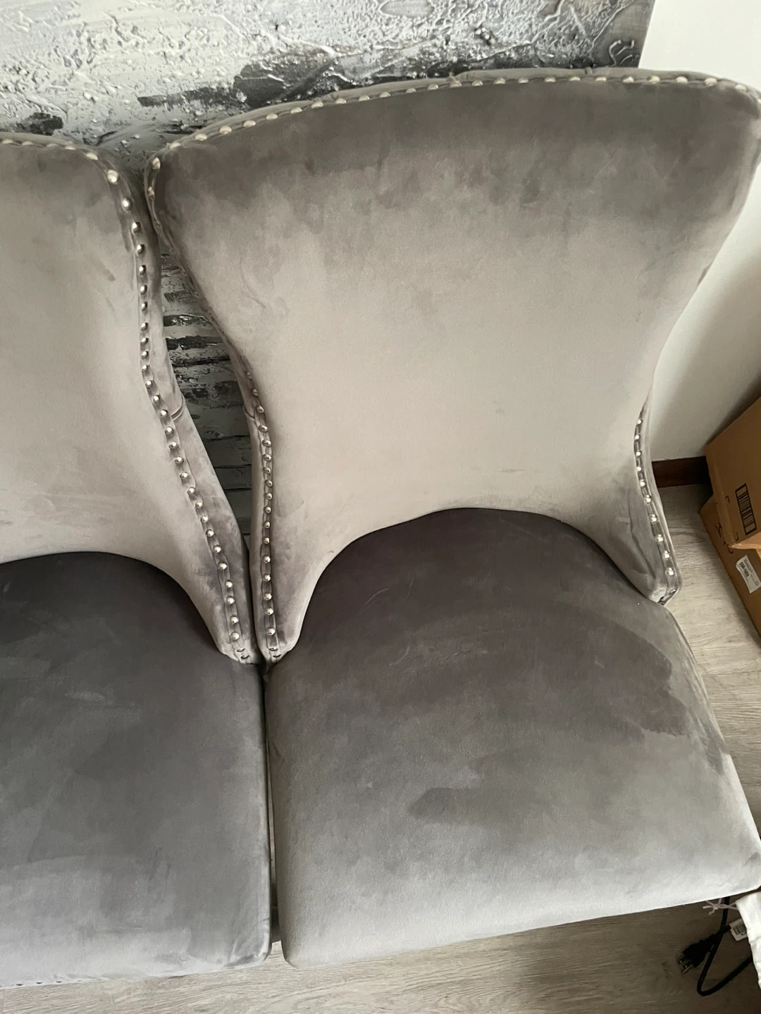 Set of 2 Gray Velvet Dining Chairs - photo 2