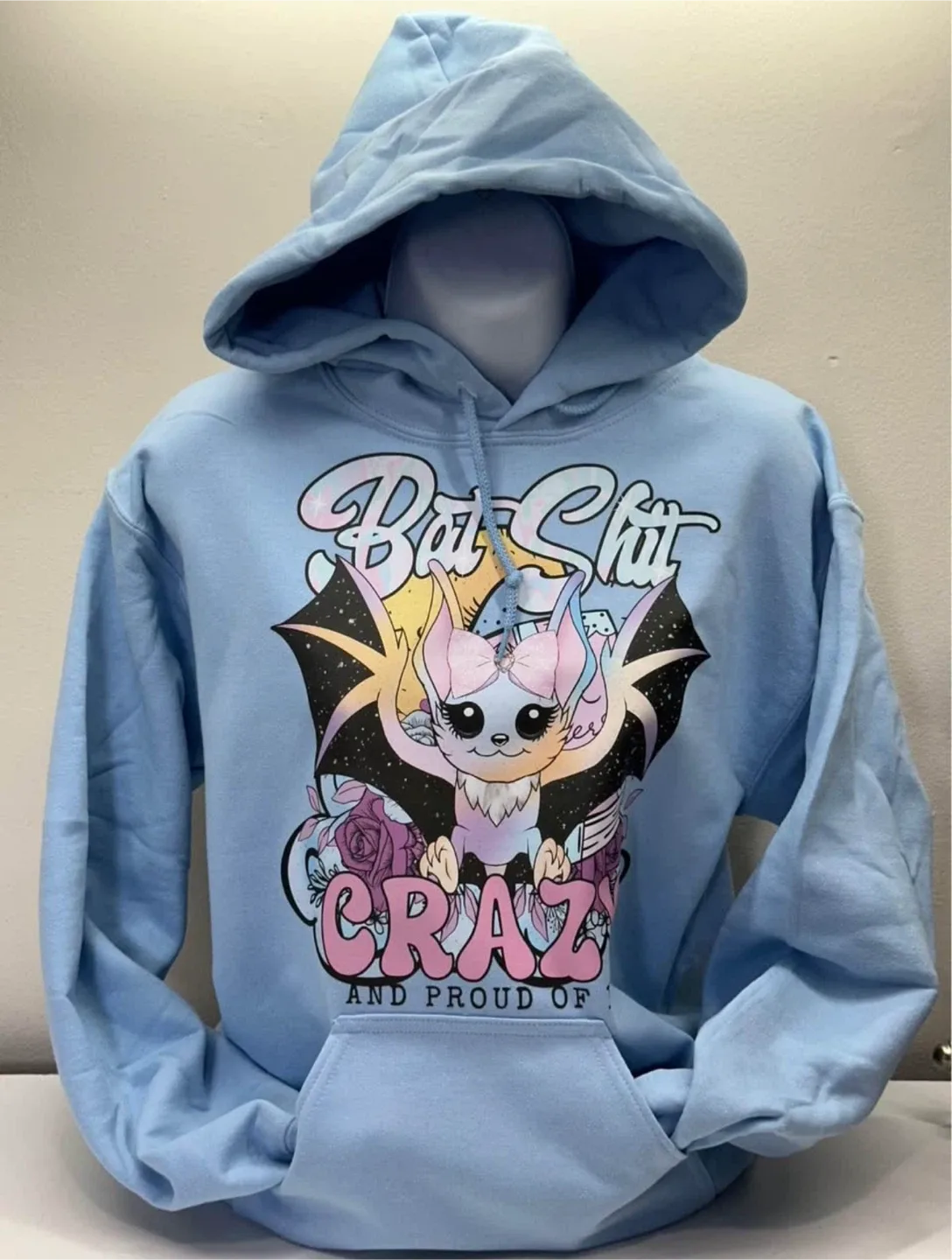Light Blue Bat Sh!t Crazy Hoodie thumbnail