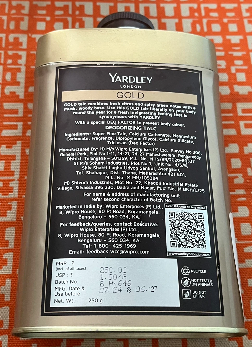 Yardley London Gold Deodorizing Talc 250g - photo 2