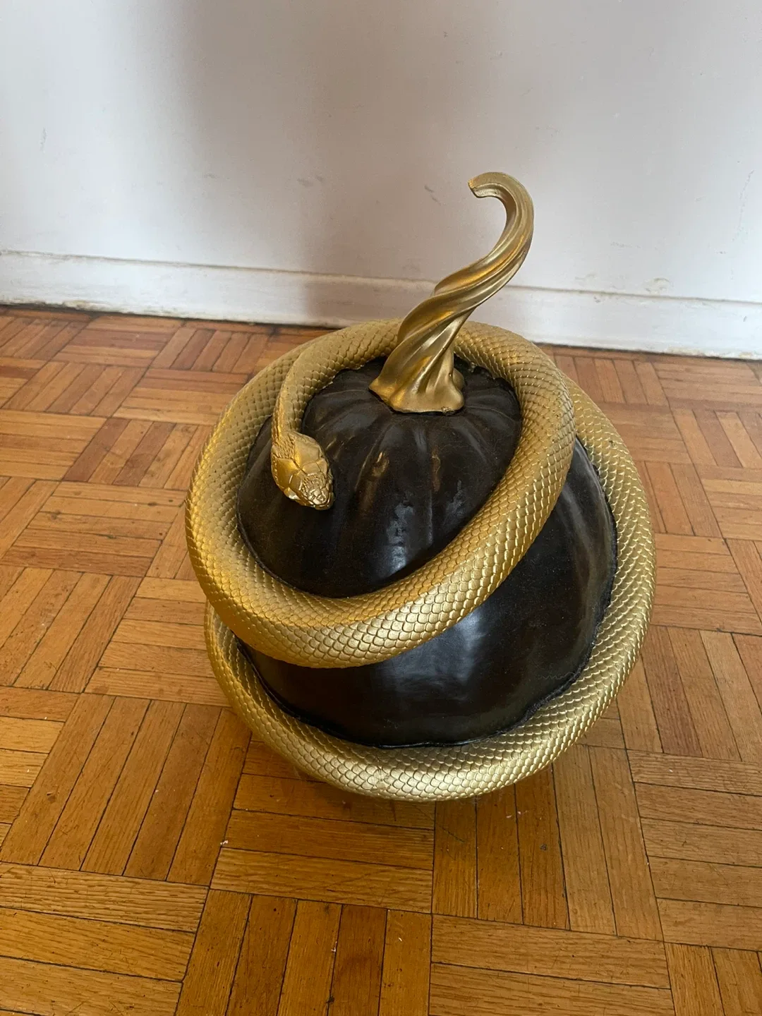 Black Pumpkin with Gold Snake Halloween Decor image indicator(5)