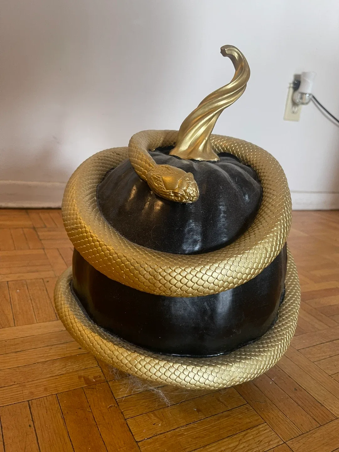 Black Pumpkin with Gold Snake Halloween Decor image indicator(2)