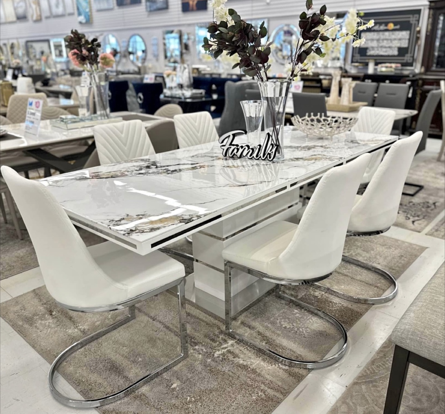 White Marble Dining Table with 6 Chairs