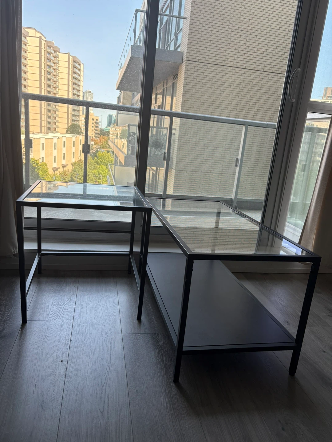 Black Glass Top Side Tables (Set of 2)