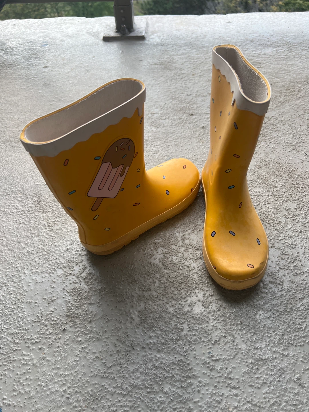 Yellow Rain Boots with Ice Cream Design