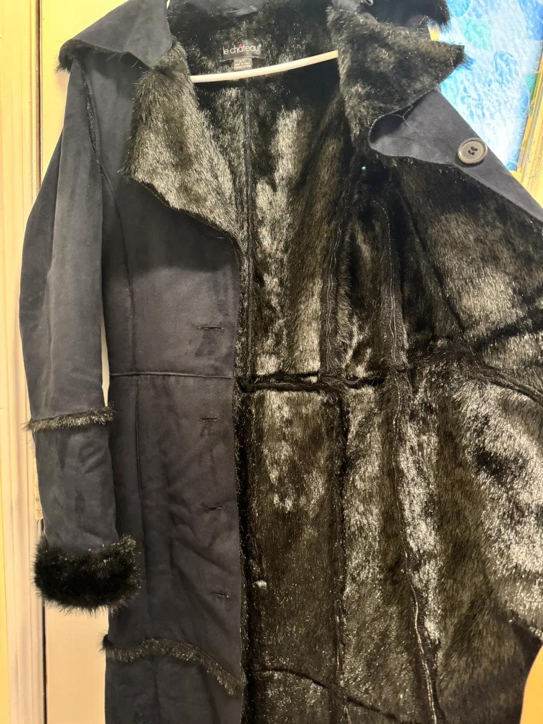 Le Chateau Black Faux Suede & Fur Coat image indicator(4)