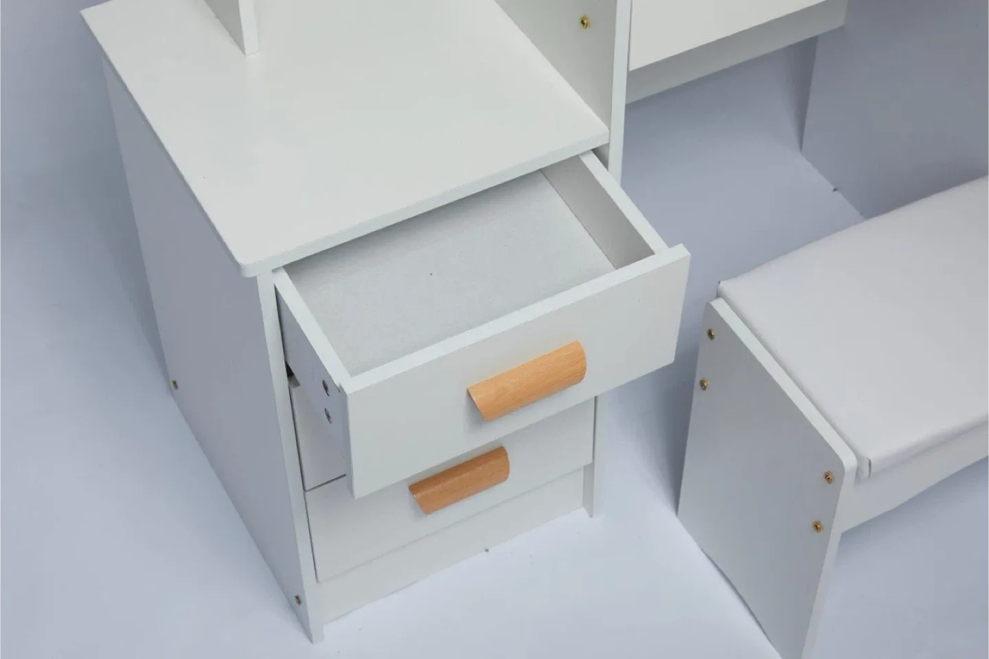 White Vanity Makeup Table with Lighted Mirror and Stool image indicator(3)