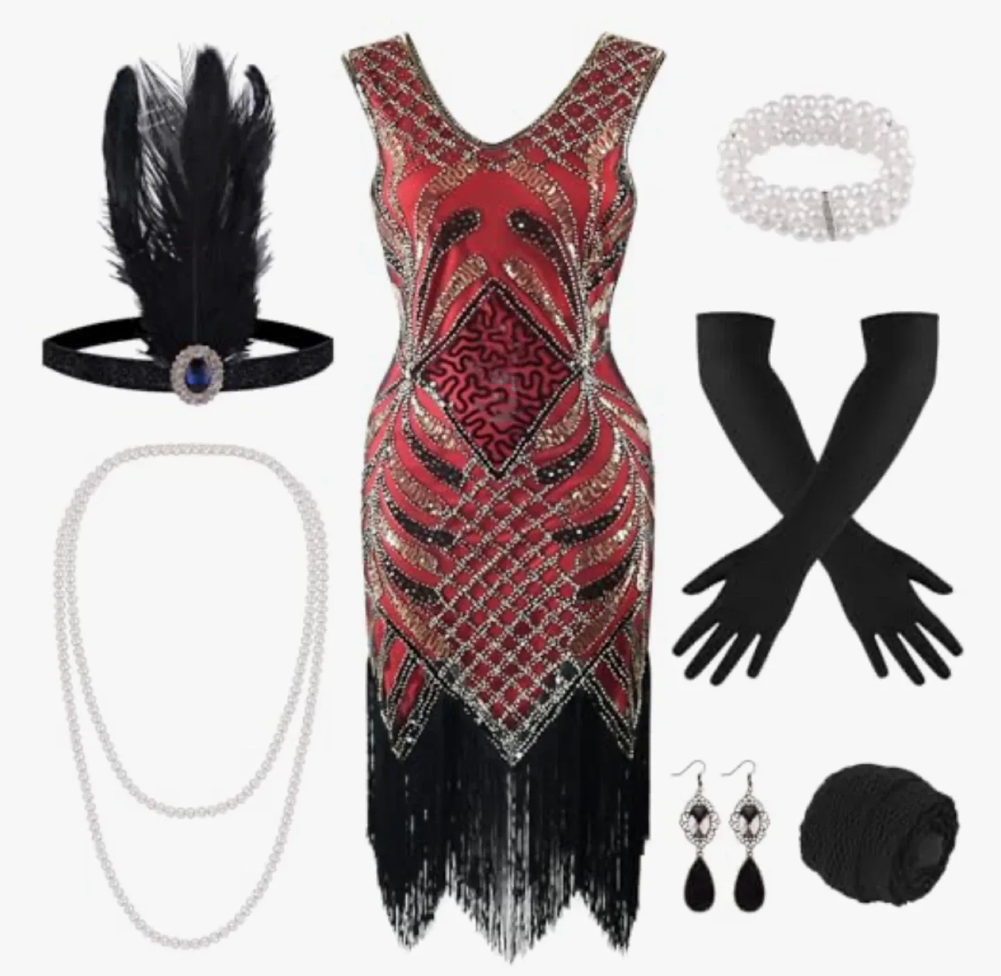 1920s Flapper Dress & Accessories Set - Size Medium image indicator(2)