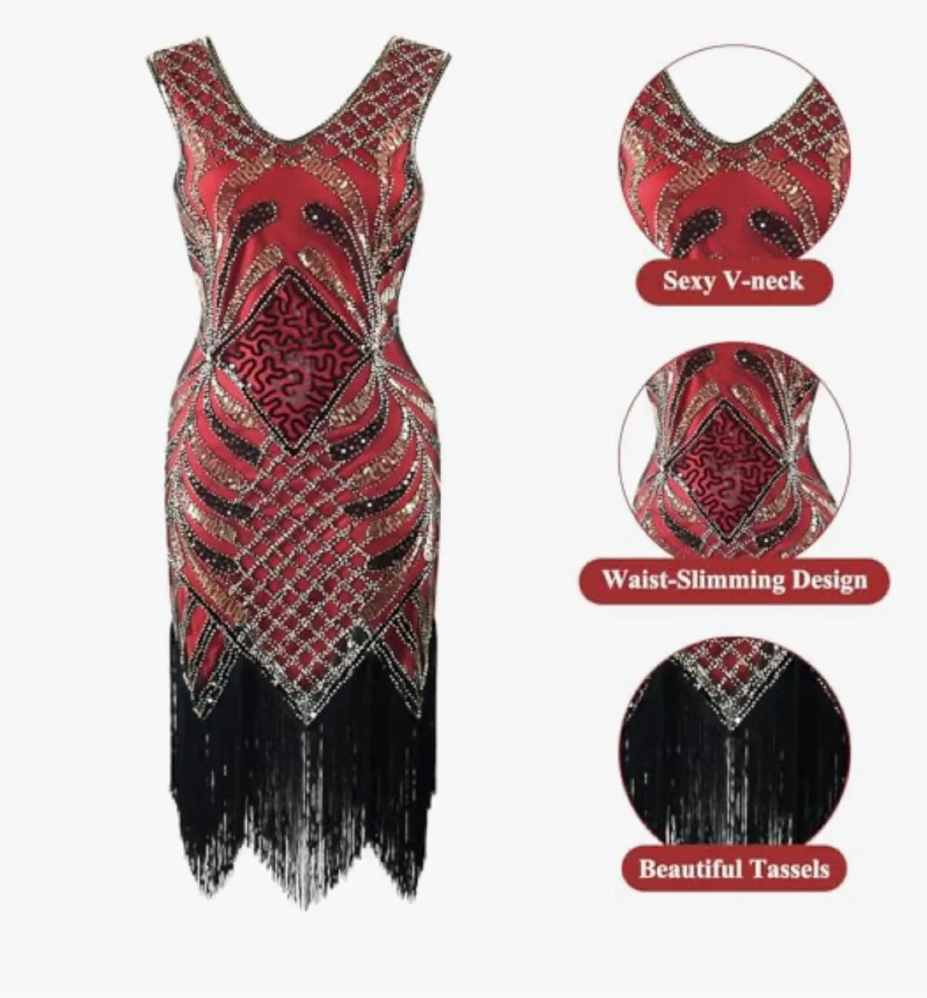 1920s Flapper Dress & Accessories Set - Size Medium image indicator(3)