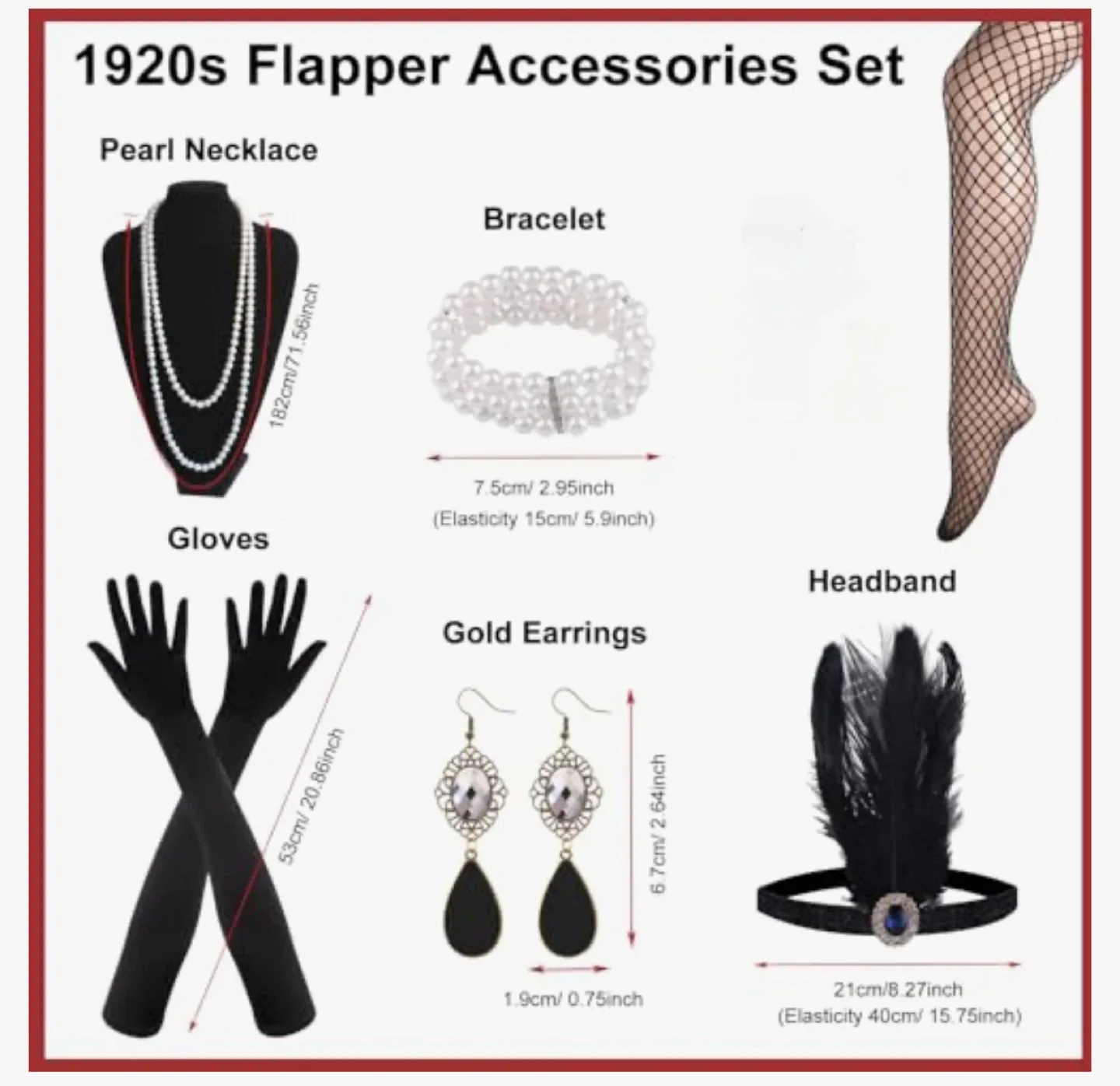1920s Flapper Dress & Accessories Set - Size Medium image indicator(5)