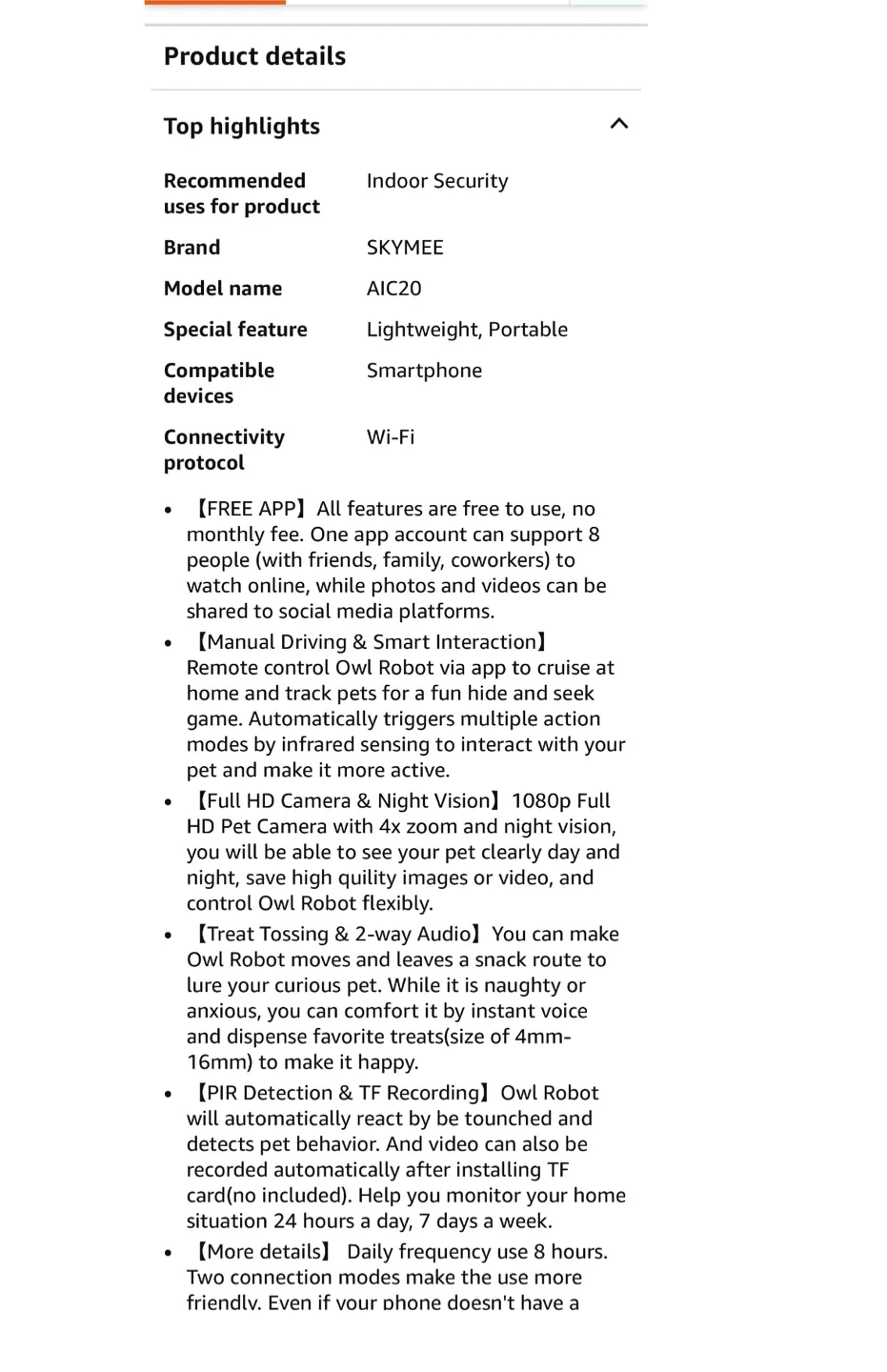 SKYMEE AIC20 Owl Robot Pet Camera Treat Dispenser image indicator(2)